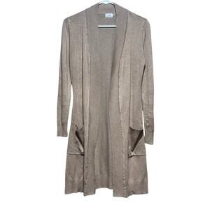 Cielo Women's Long Open Front Cardigan Tan Viscose Blend Size S Lightweight